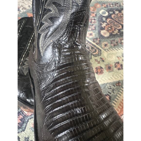 Vintage Dan Post Black Teju Lizard Men\'s Cowboy Boots USA 9.5B  Western